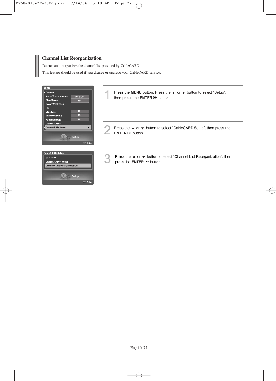 Channel list reorganization | Samsung LNS4696DX-XAA User Manual | Page 79 / 380