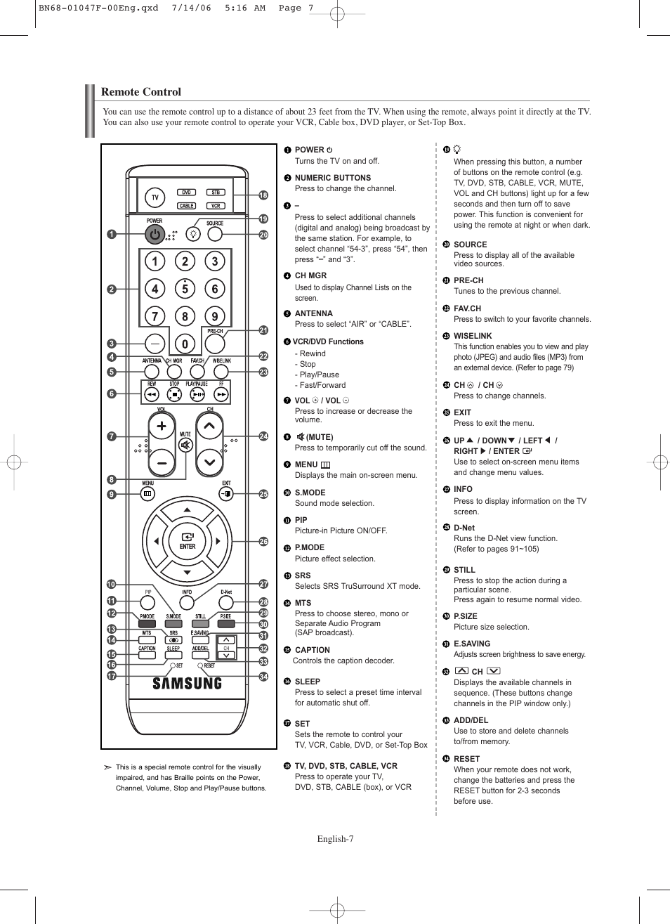 Remote control | Samsung LNS4696DX-XAA User Manual | Page 9 / 380