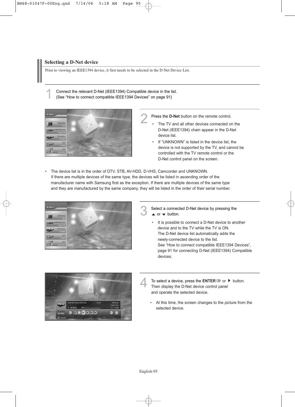 Selecting a d-net device | Samsung LNS4696DX-XAA User Manual | Page 97 / 380