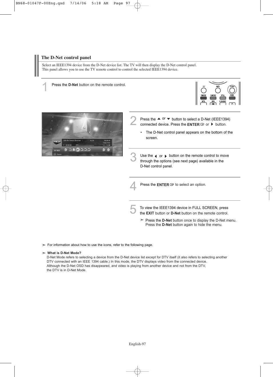 The d-net control panel | Samsung LNS4696DX-XAA User Manual | Page 99 / 380