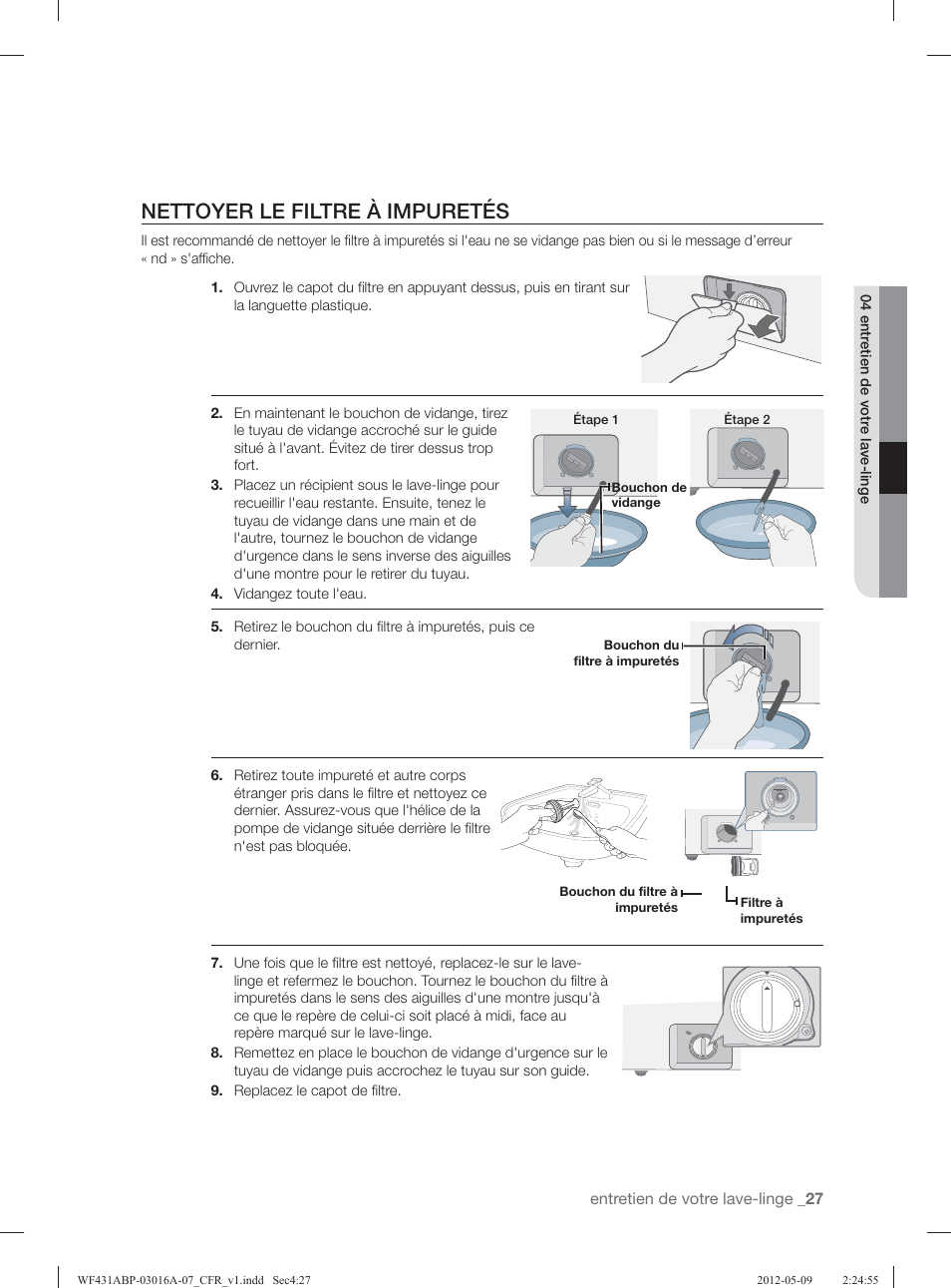 Nettoyer le filtre à impuretés | Samsung WF431ABW-XAA User Manual | Page 107 / 120