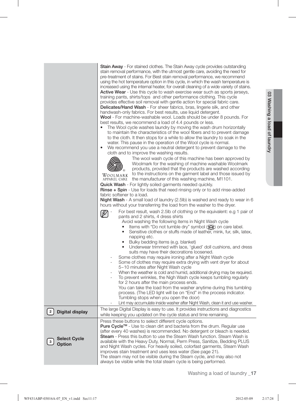 Samsung WF431ABW-XAA User Manual | Page 17 / 120