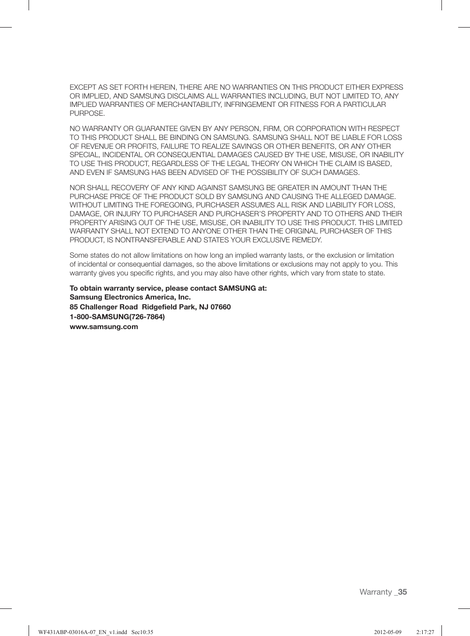 Samsung WF431ABW-XAA User Manual | Page 35 / 120