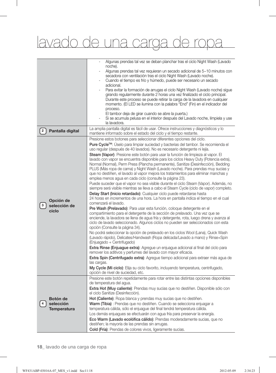 Lavado de una carga de ropa | Samsung WF431ABW-XAA User Manual | Page 58 / 120