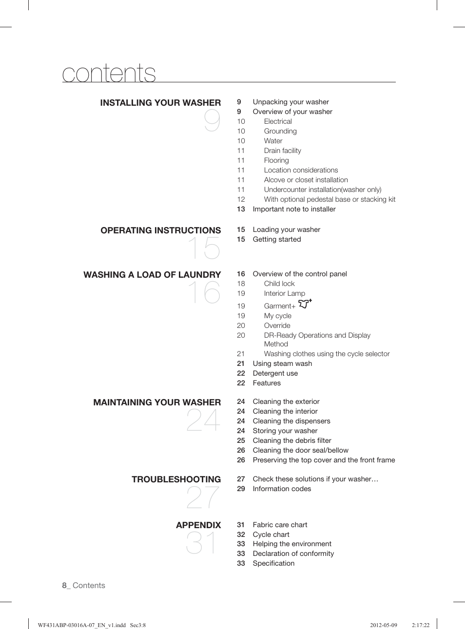 Samsung WF431ABW-XAA User Manual | Page 8 / 120