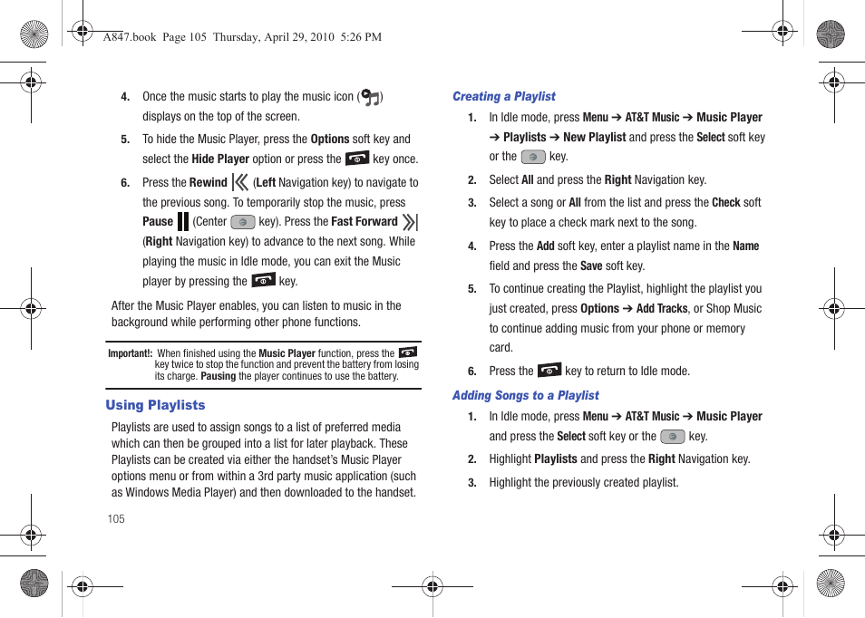 Using playlists | Samsung SGH-A847ZAAATT User Manual | Page 110 / 187