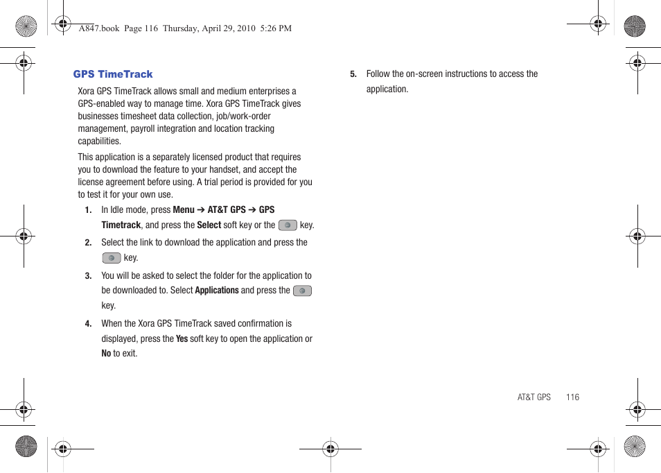 Gps timetrack | Samsung SGH-A847ZAAATT User Manual | Page 121 / 187