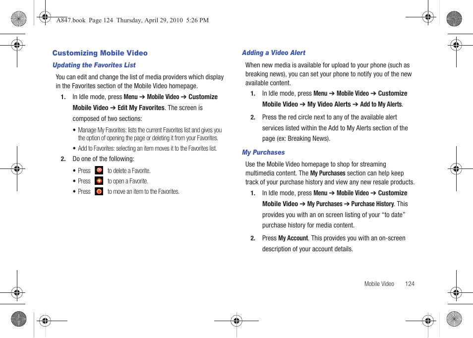 Customizing mobile video | Samsung SGH-A847ZAAATT User Manual | Page 129 / 187