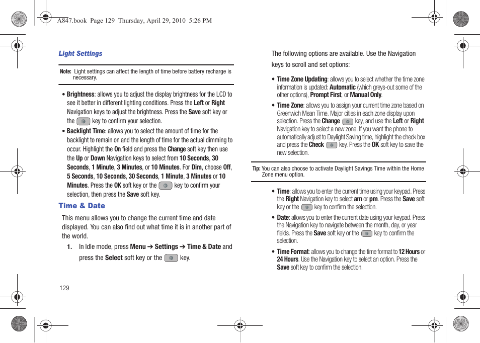 Time & date | Samsung SGH-A847ZAAATT User Manual | Page 134 / 187