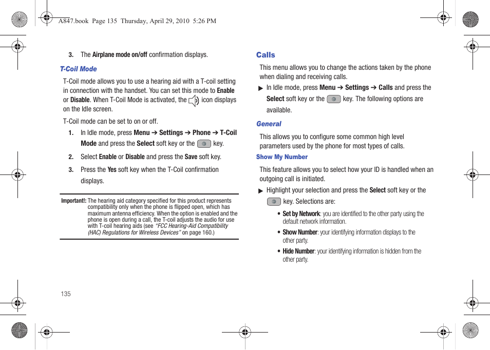 Calls | Samsung SGH-A847ZAAATT User Manual | Page 140 / 187