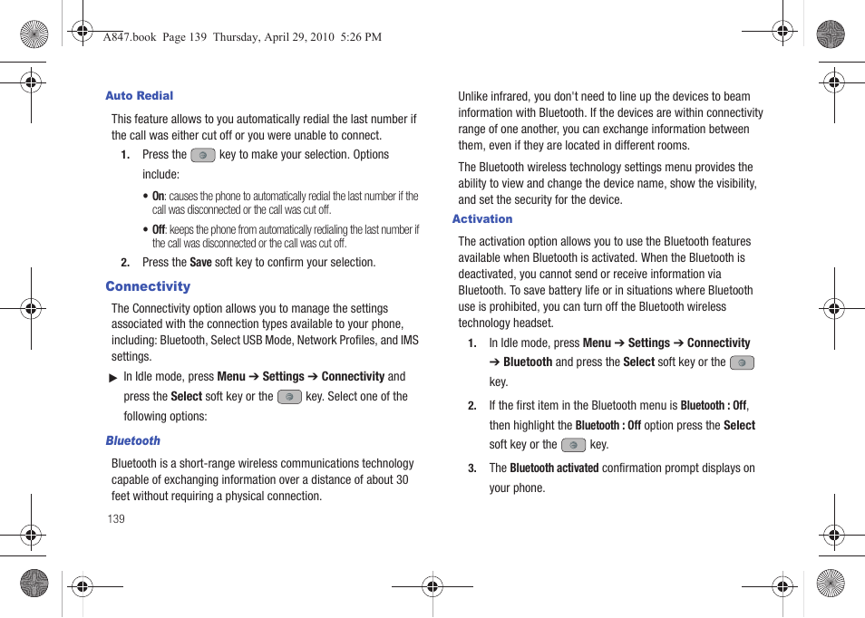 Connectivity | Samsung SGH-A847ZAAATT User Manual | Page 144 / 187