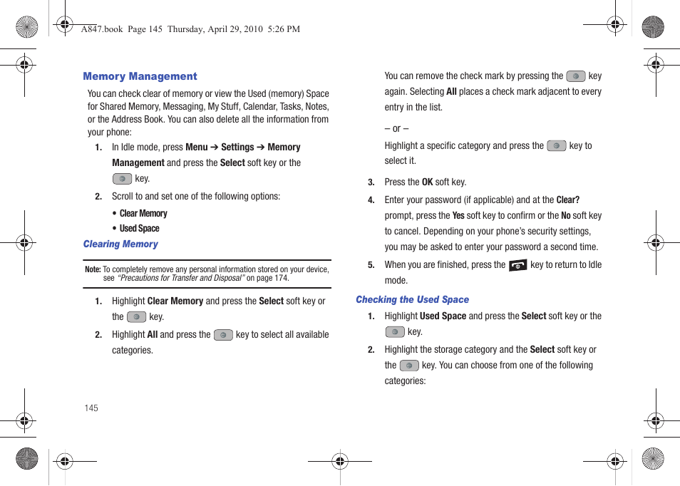 Memory management | Samsung SGH-A847ZAAATT User Manual | Page 150 / 187
