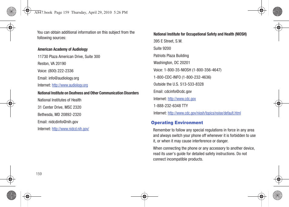 Operating environment | Samsung SGH-A847ZAAATT User Manual | Page 164 / 187