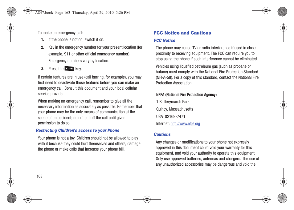 Fcc notice and cautions | Samsung SGH-A847ZAAATT User Manual | Page 168 / 187