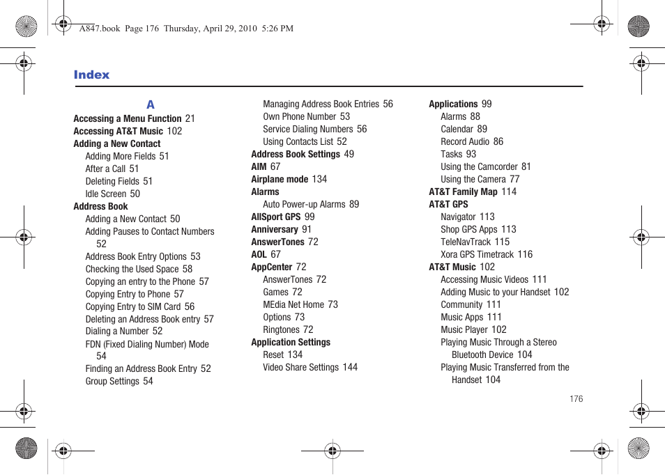 Index | Samsung SGH-A847ZAAATT User Manual | Page 181 / 187