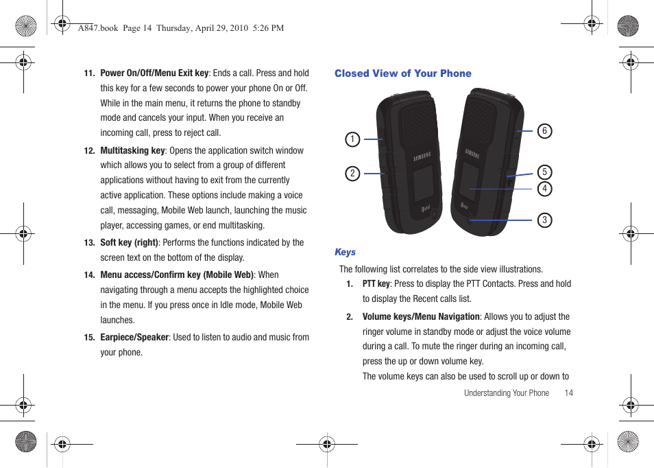 Closed view of your phone | Samsung SGH-A847ZAAATT User Manual | Page 19 / 187