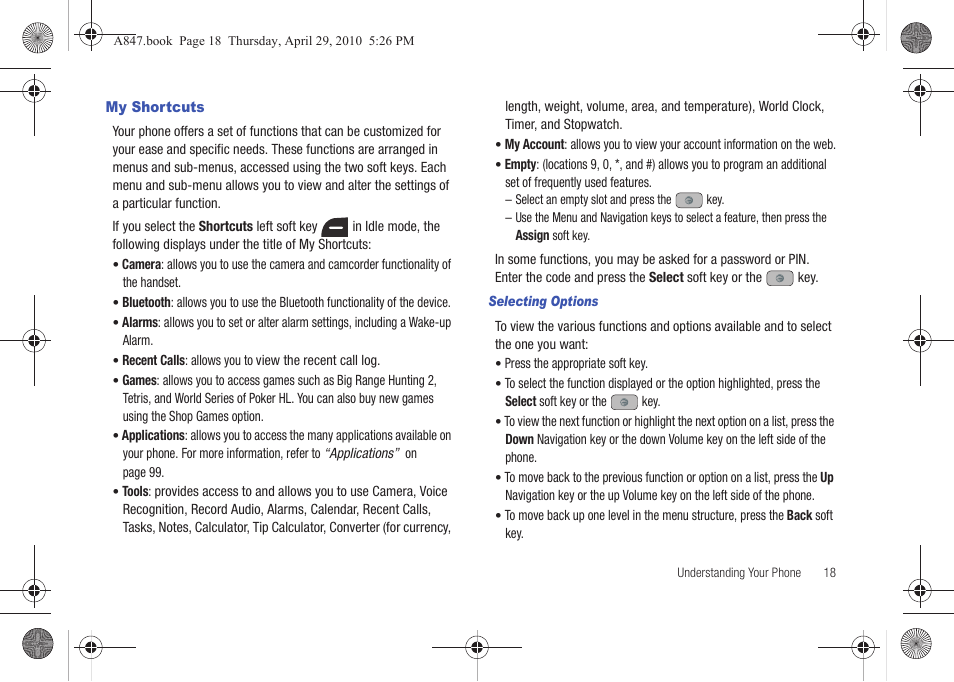 My shortcuts | Samsung SGH-A847ZAAATT User Manual | Page 23 / 187