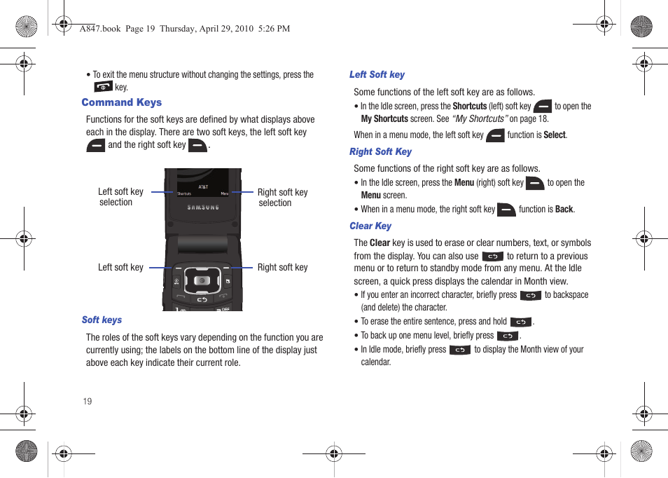 Command keys | Samsung SGH-A847ZAAATT User Manual | Page 24 / 187