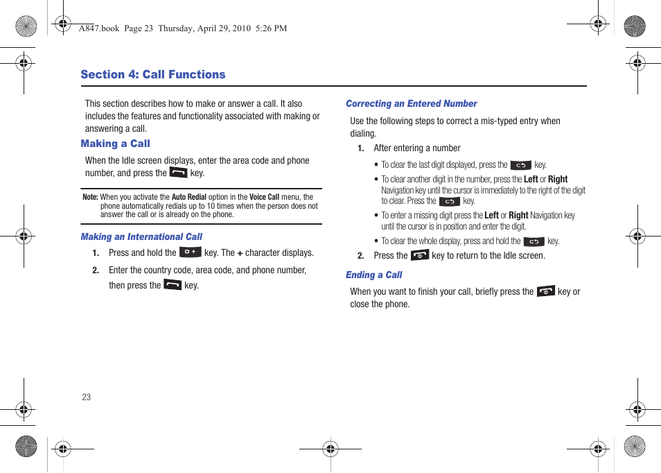 Section 4: call functions, Making a call | Samsung SGH-A847ZAAATT User Manual | Page 28 / 187