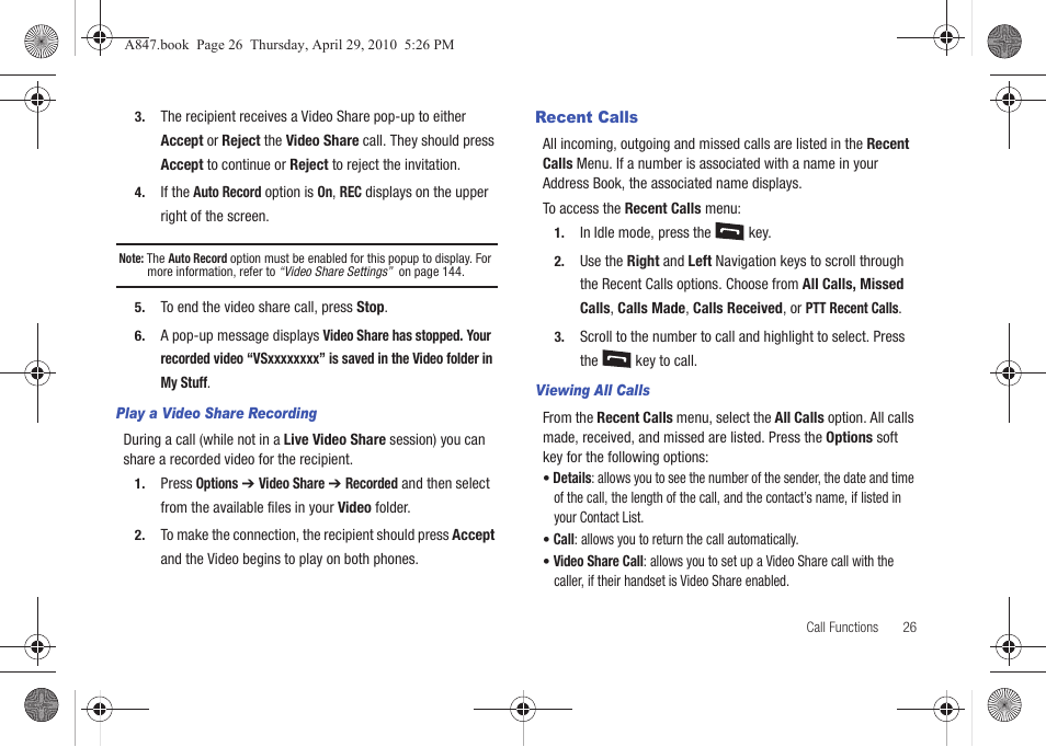 Recent calls | Samsung SGH-A847ZAAATT User Manual | Page 31 / 187