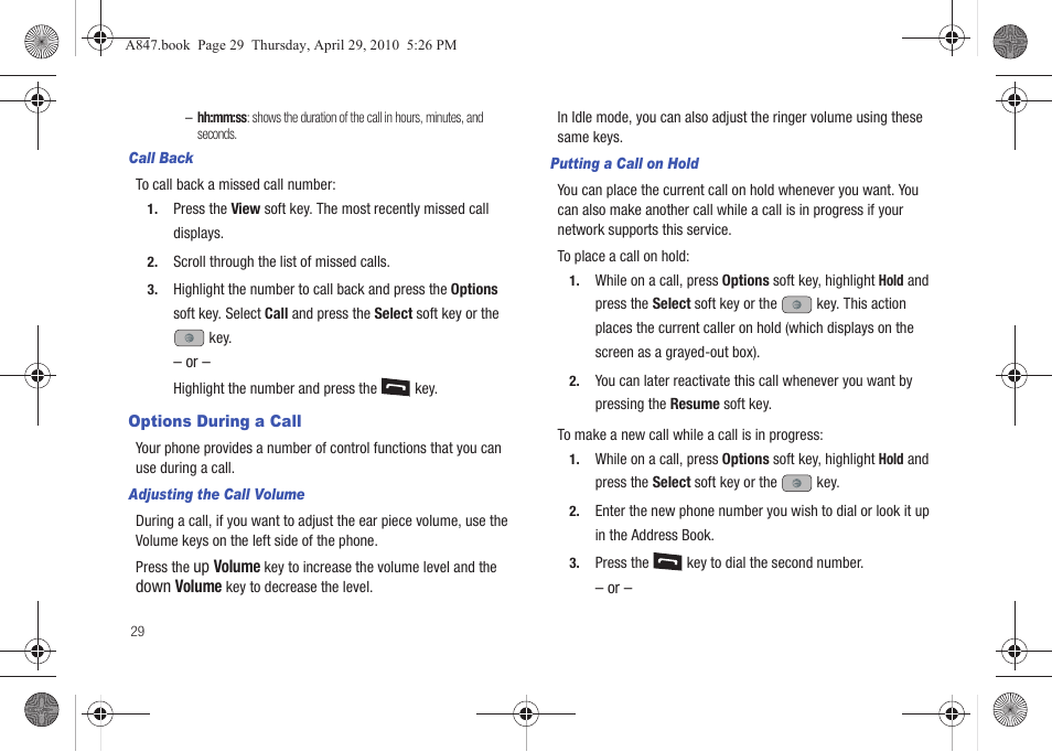 Options during a call | Samsung SGH-A847ZAAATT User Manual | Page 34 / 187