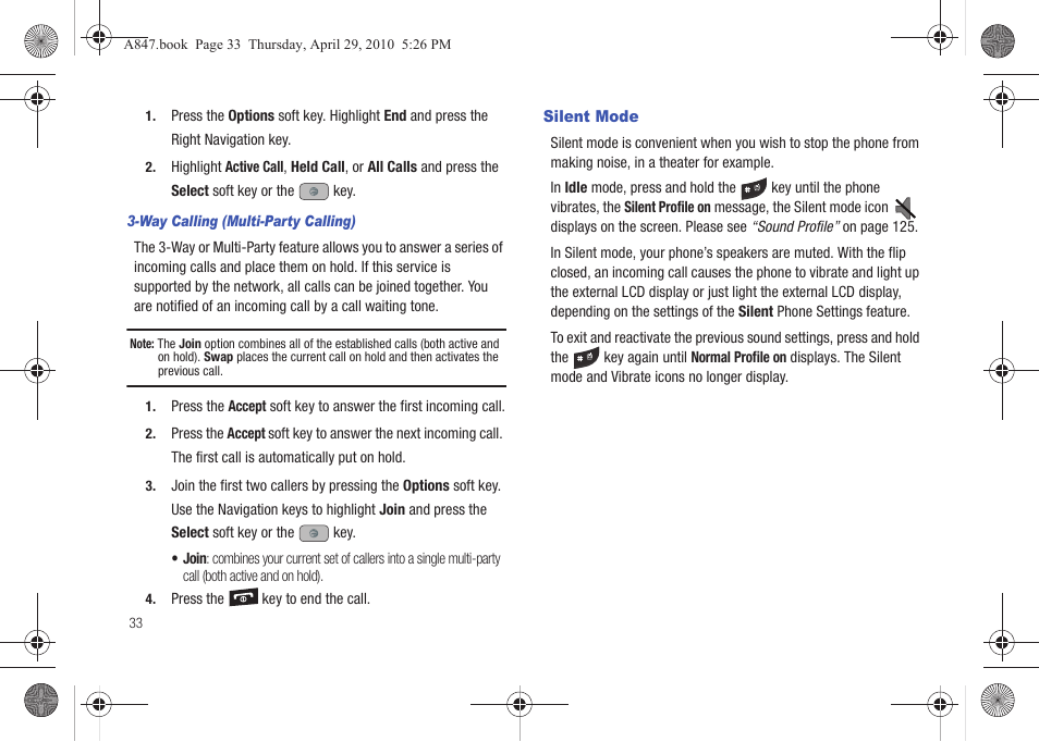 Silent mode | Samsung SGH-A847ZAAATT User Manual | Page 38 / 187