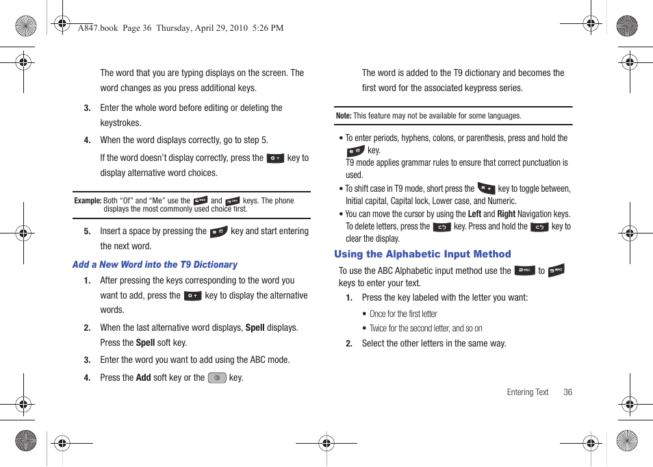 Using the alphabetic input method | Samsung SGH-A847ZAAATT User Manual | Page 41 / 187