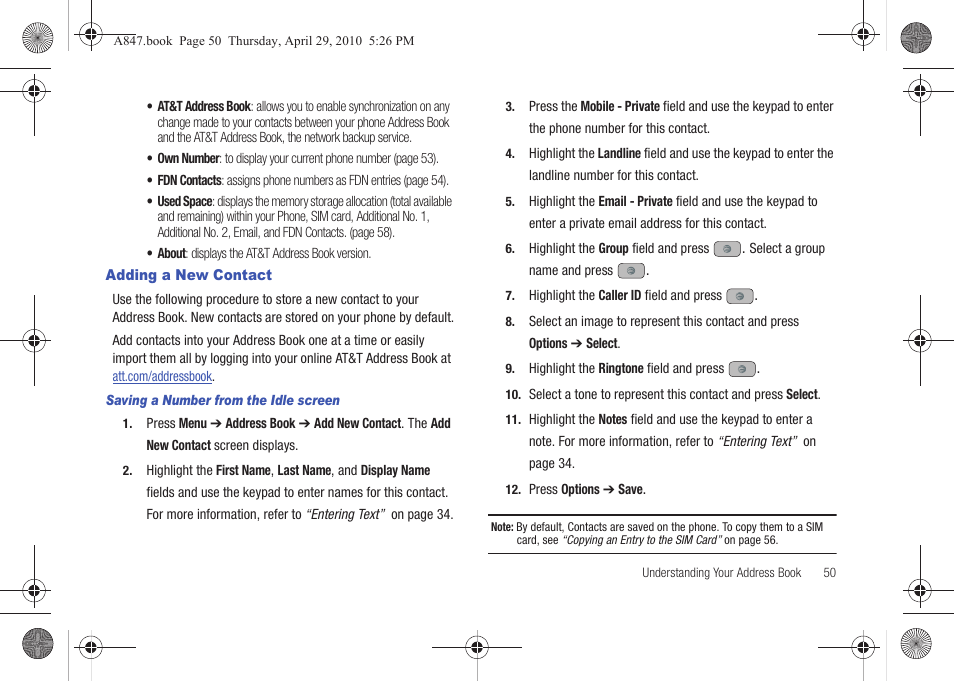 Adding a new contact | Samsung SGH-A847ZAAATT User Manual | Page 55 / 187