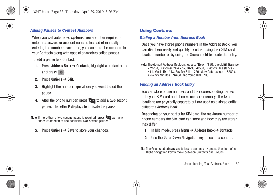 Using contacts | Samsung SGH-A847ZAAATT User Manual | Page 57 / 187