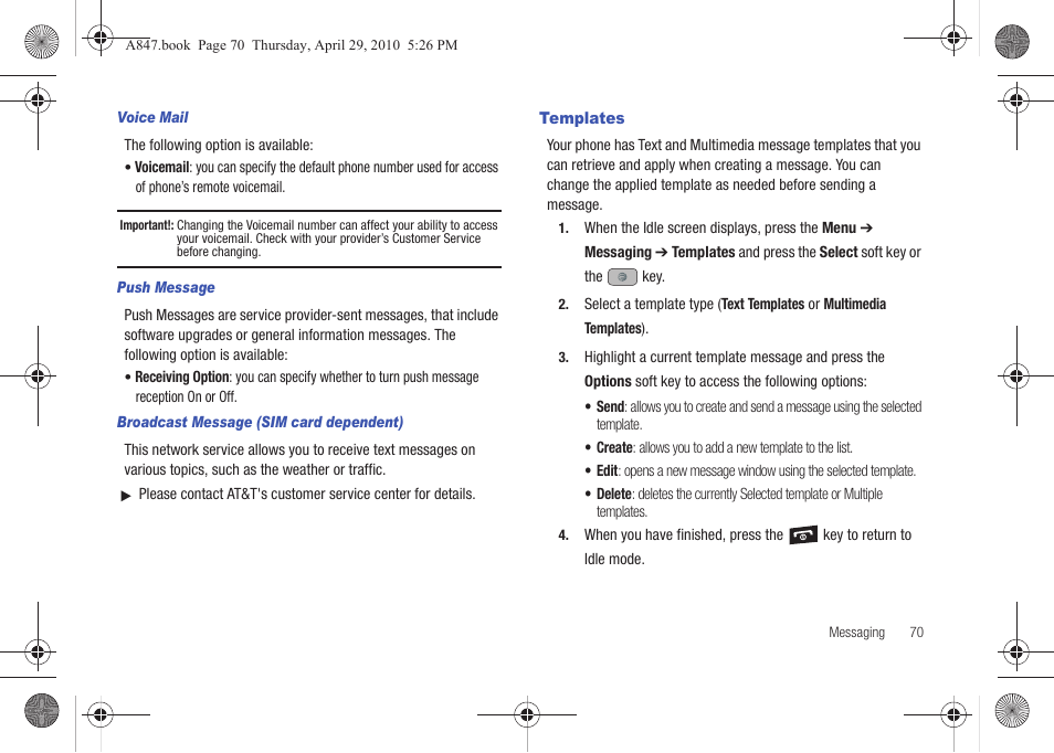 Templates | Samsung SGH-A847ZAAATT User Manual | Page 75 / 187