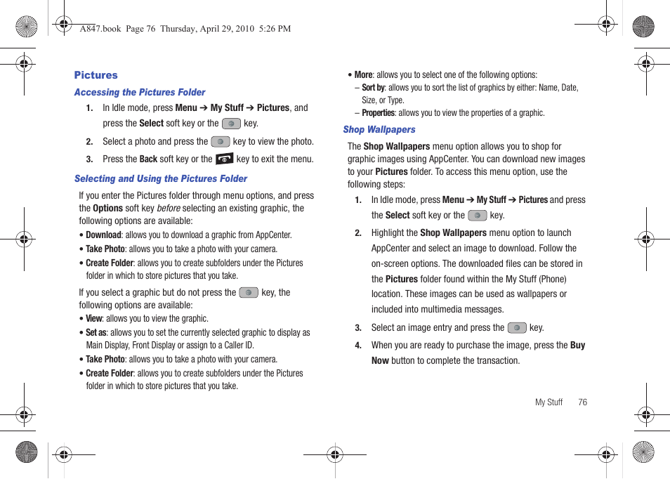 Pictures | Samsung SGH-A847ZAAATT User Manual | Page 81 / 187