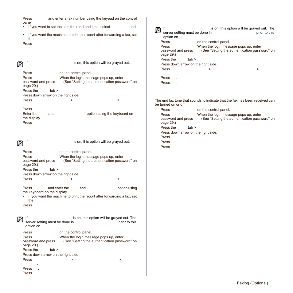 Setting up the end fax tone | Samsung SCX-6545N-XPE User Manual | Page 122 / 190