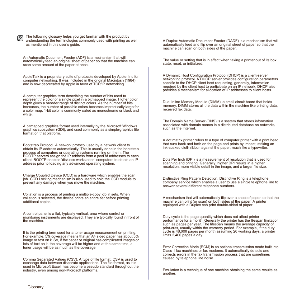 Glossary | Samsung SCX-6545N-XPE User Manual | Page 180 / 190