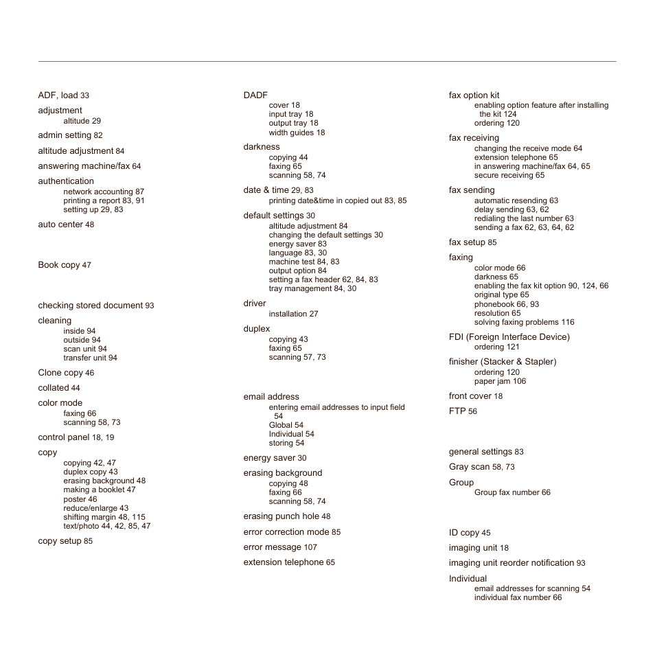 Index | Samsung SCX-6545N-XPE User Manual | Page 184 / 190