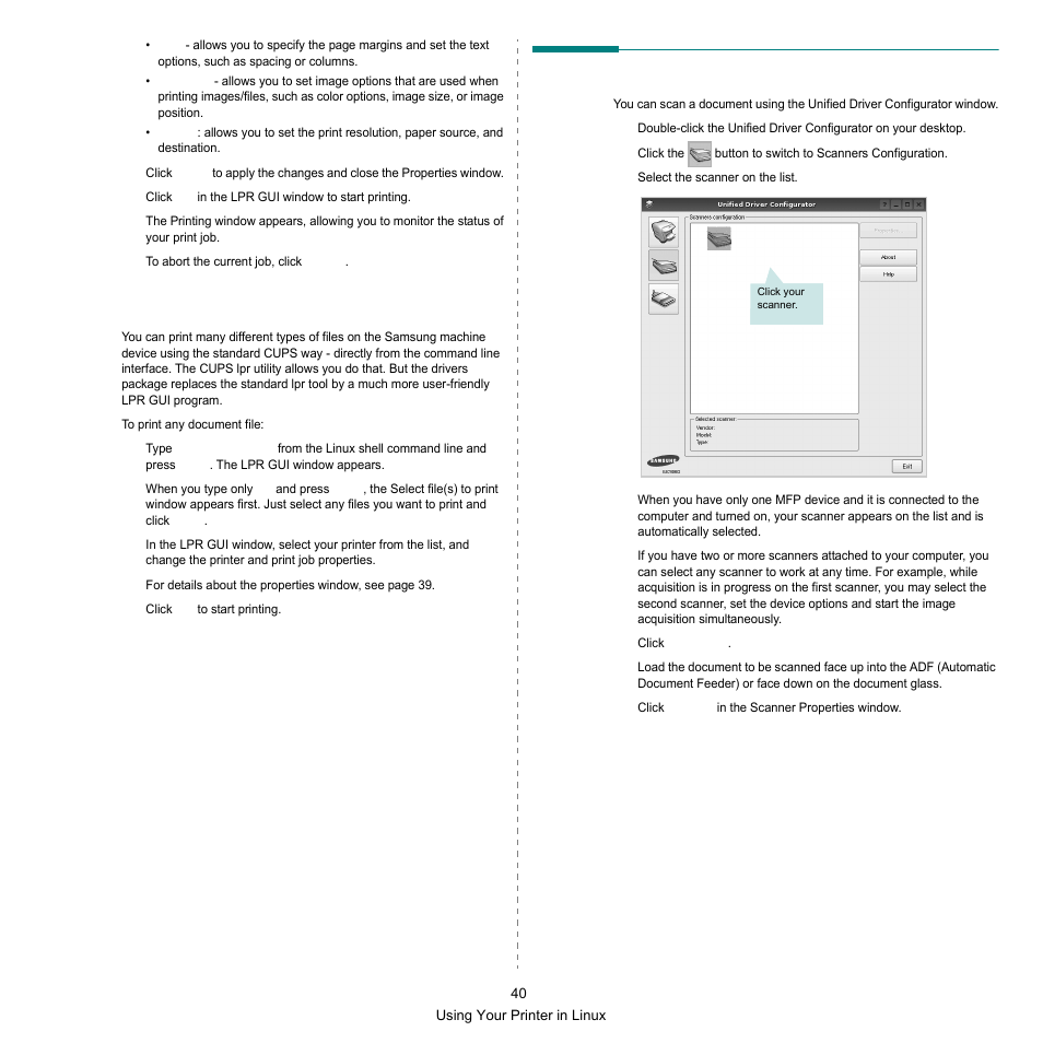 Printing files, Scanning a document | Samsung SCX-6545N-XPE User Manual | Page 42 / 190