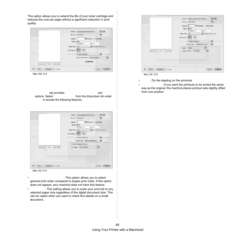 Printer features | Samsung SCX-6545N-XPE User Manual | Page 50 / 190