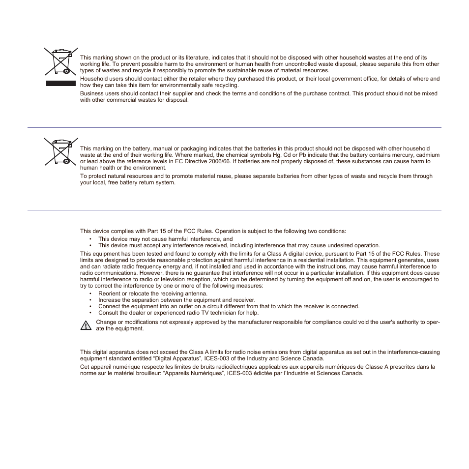 Correct disposal of batteries in this product, Radio frequency emissions | Samsung SCX-6545N-XPE User Manual | Page 61 / 190