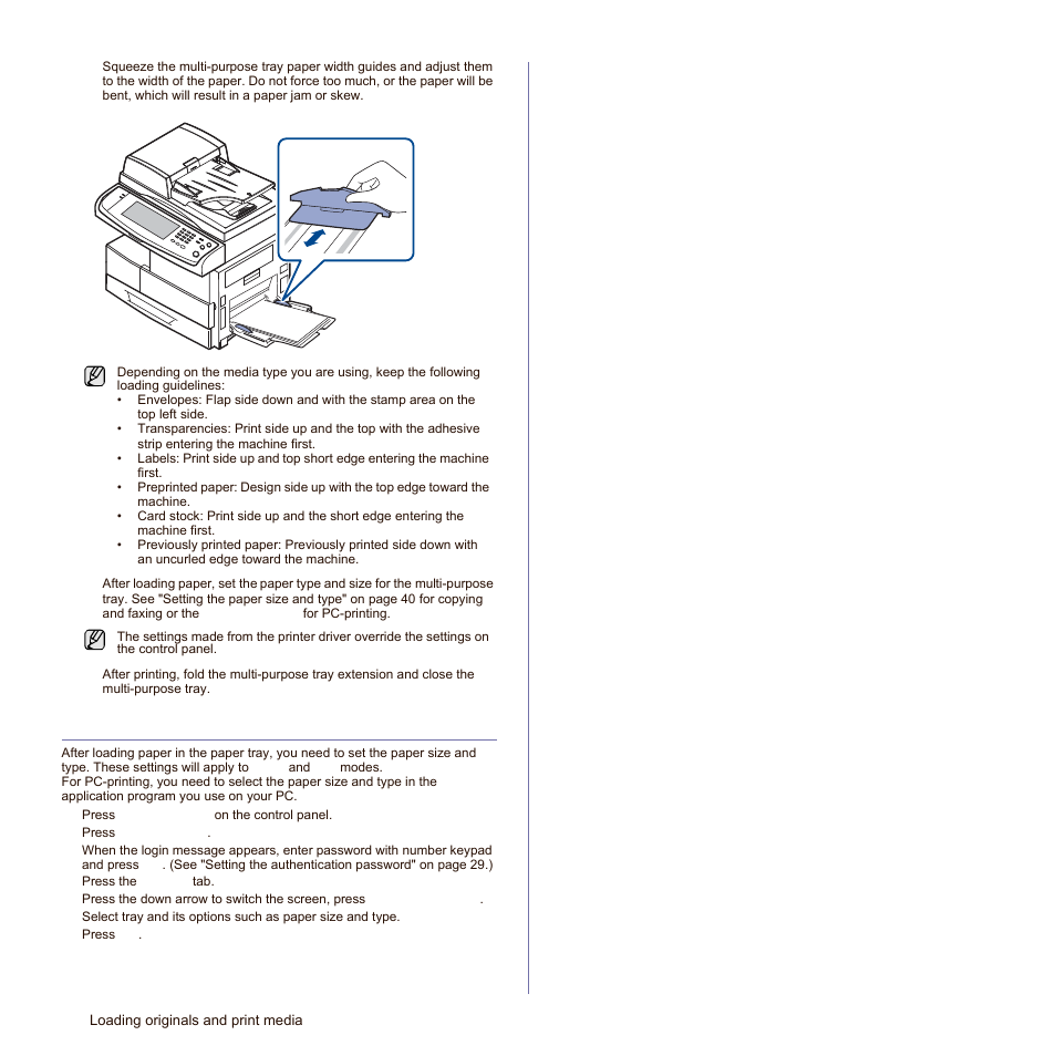 Setting the paper size and type | Samsung SCX-6545N-XPE User Manual | Page 93 / 190