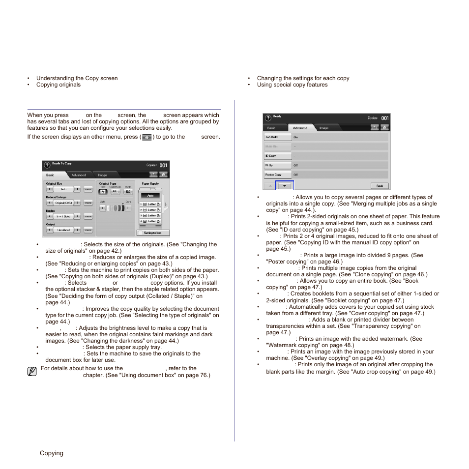 Copying, Understanding the copy screen, Basic tab | Advanced tab | Samsung SCX-6545N-XPE User Manual | Page 94 / 190