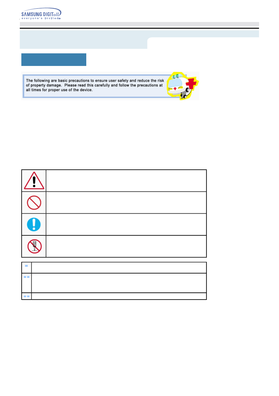 Safety precautions | Samsung SH-M522C-CSWN User Manual | Page 3 / 25