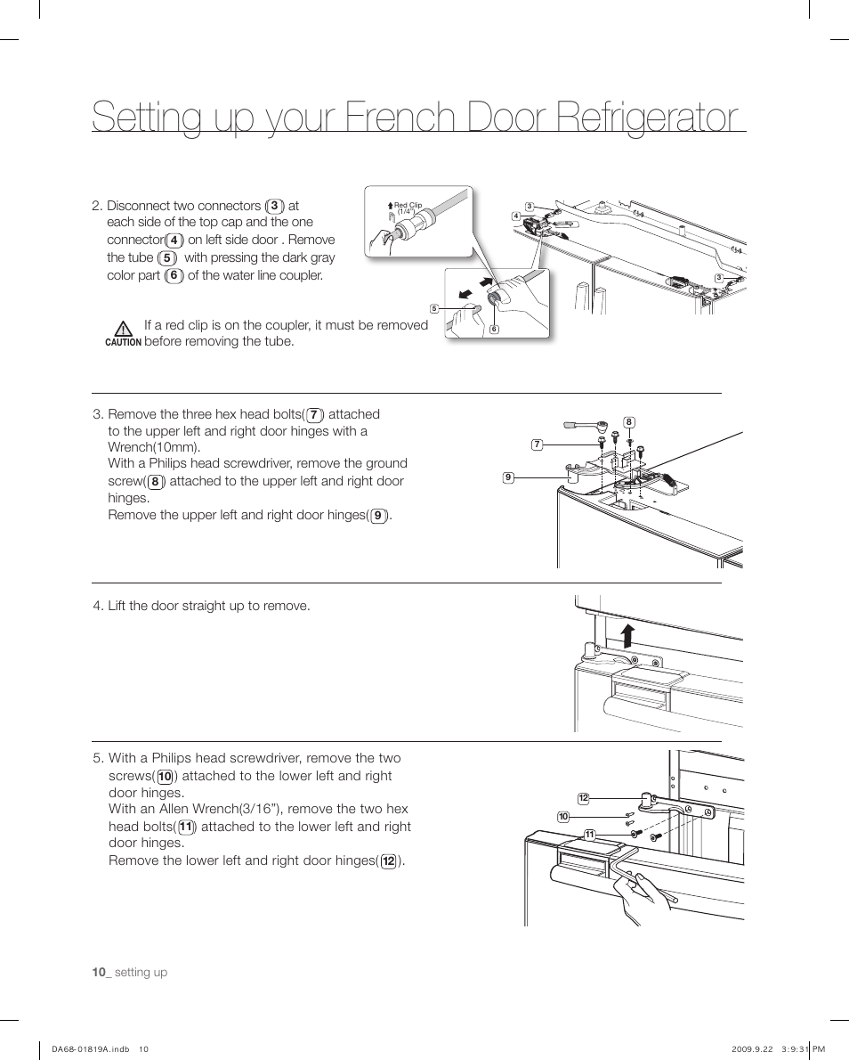 Setting up your french door refrigerator | Samsung RF267ABPN-XAA User Manual | Page 10 / 44