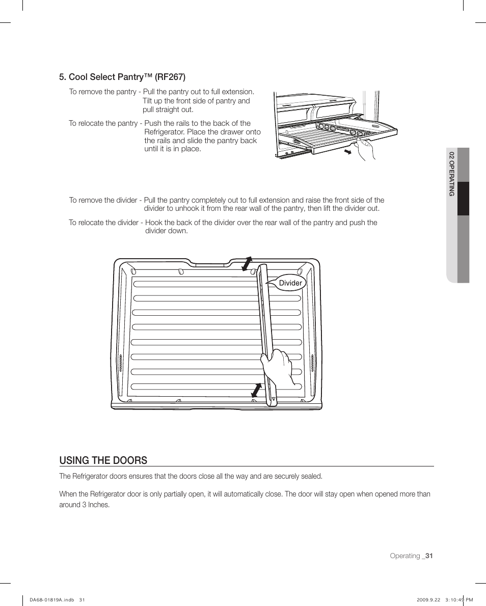 Using the doors, Cool select pantry™ (rf267) | Samsung RF267ABPN-XAA User Manual | Page 31 / 44