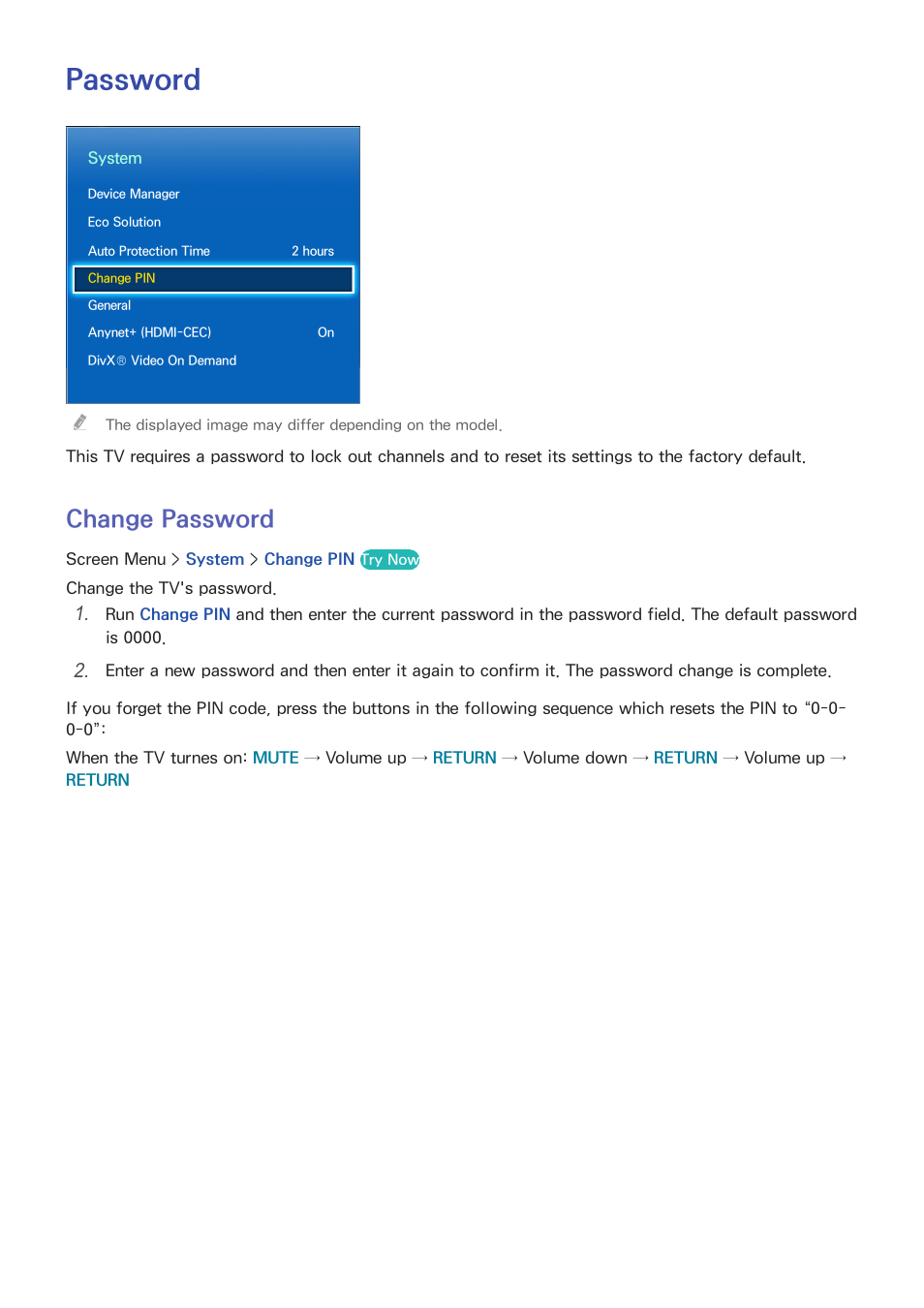 Password, 109 change password, Change password | Samsung PN51F8500AFXZA User Manual | Page 116 / 183