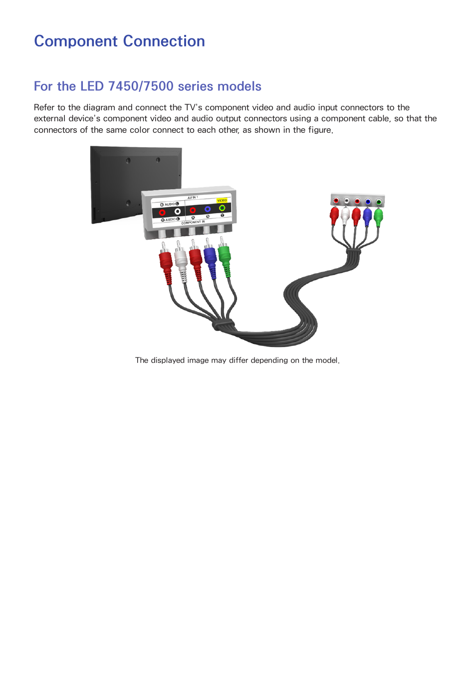 Component connection, For the led 7450/7500 series models | Samsung PN51F8500AFXZA User Manual | Page 14 / 183