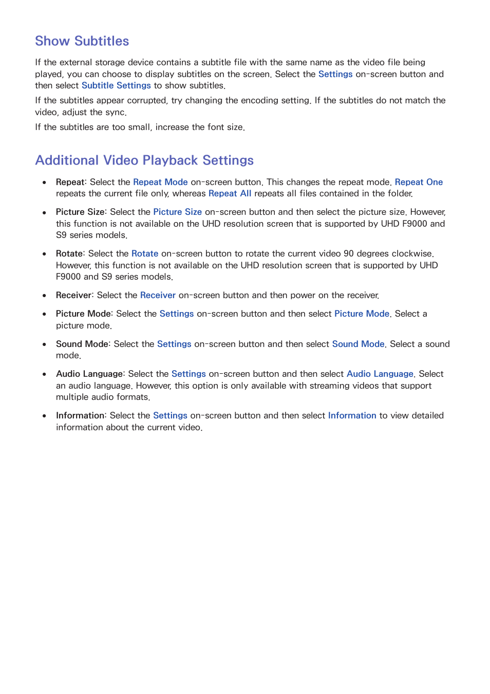 138 show subtitles, 138 additional video playback settings, Show subtitles | Additional video playback settings | Samsung PN51F8500AFXZA User Manual | Page 145 / 183