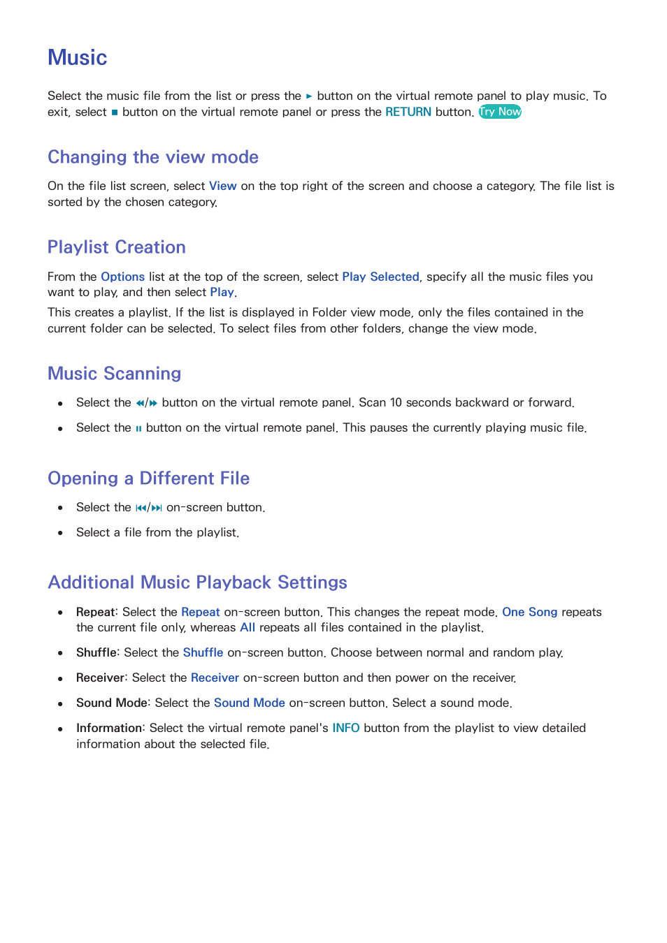 Music, 139 changing the view mode, 139 playlist creation | 139 music scanning, 139 opening a different file, 139 additional music playback settings, Changing the view mode, Playlist creation, Music scanning, Opening a different file | Samsung PN51F8500AFXZA User Manual | Page 146 / 183