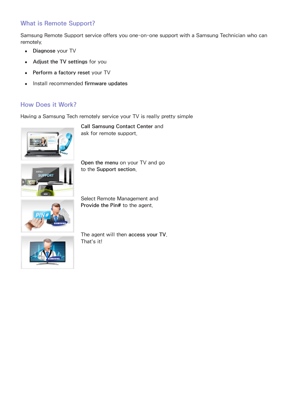 148 what is remote support, 148 how does it work, What is remote support | How does it work | Samsung PN51F8500AFXZA User Manual | Page 155 / 183