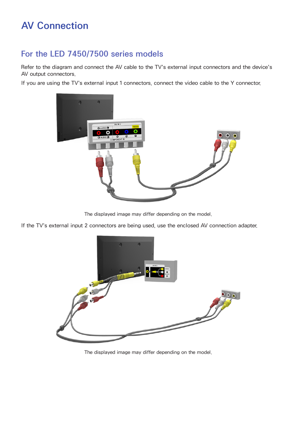 Av connection, For the led 7450/7500 series models | Samsung PN51F8500AFXZA User Manual | Page 17 / 183