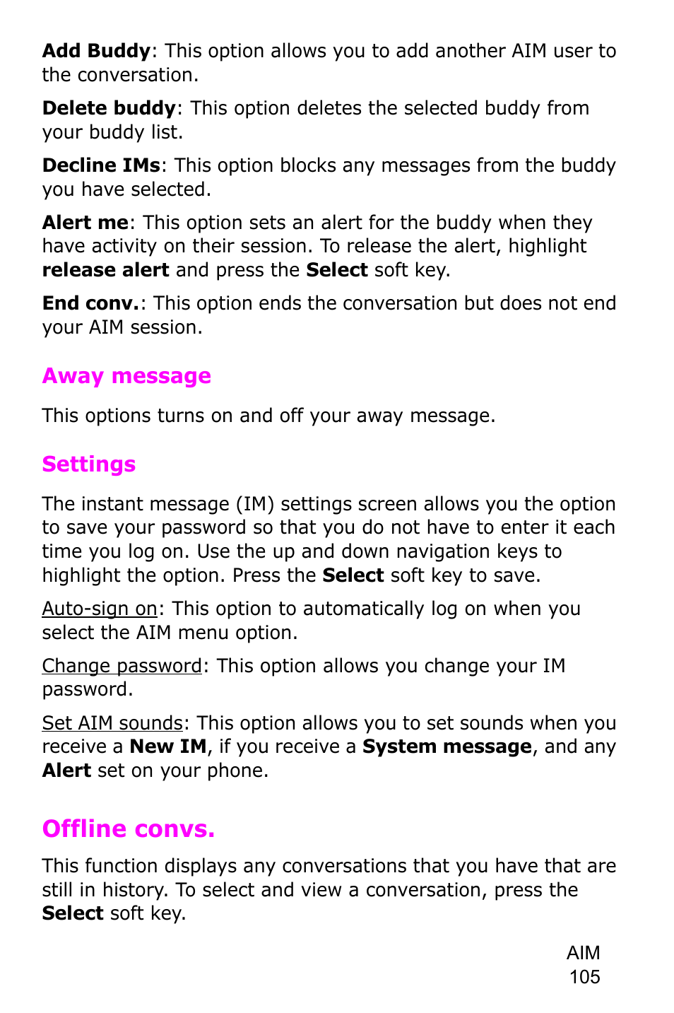 Offline convs | Samsung SGH-C225NBATMB User Manual | Page 105 / 162