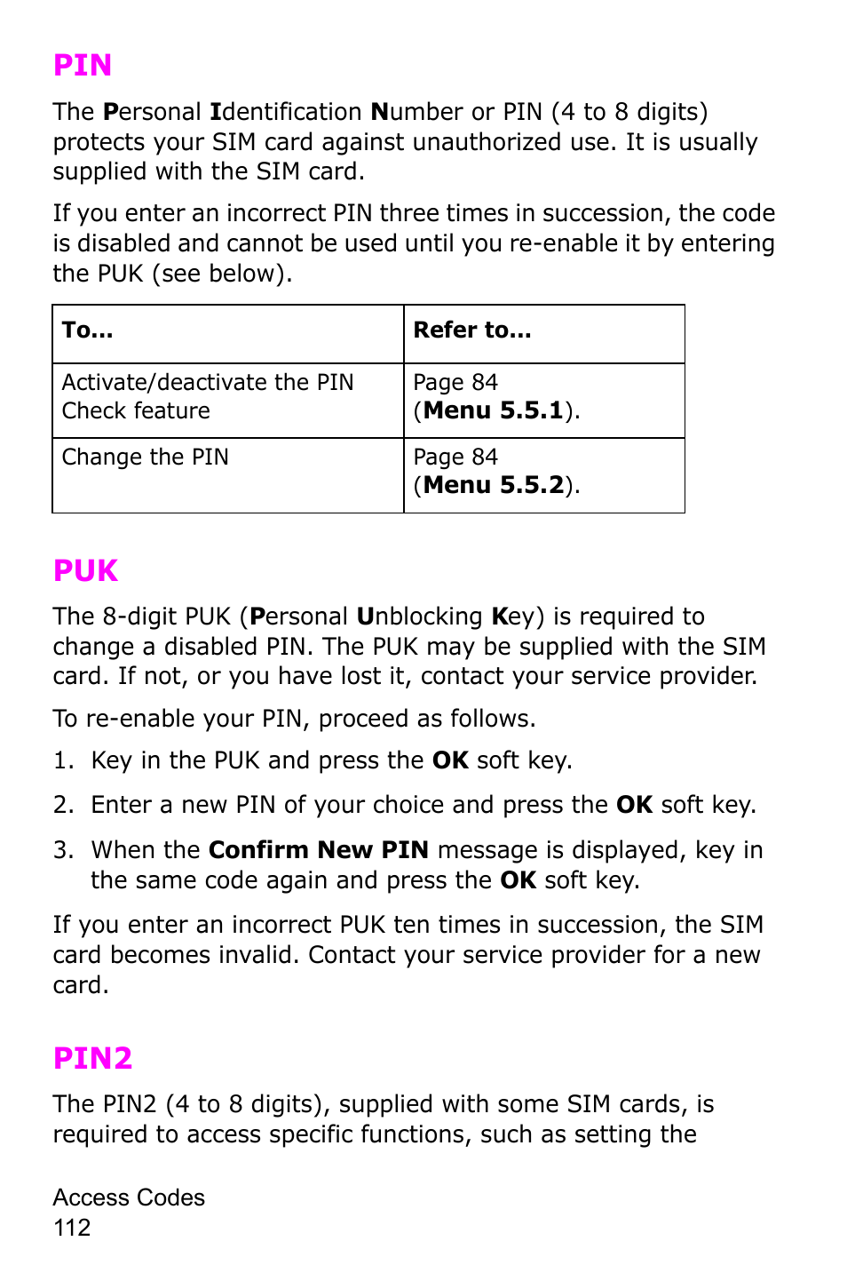 Key in the puk and press the ok soft key, Pin2 | Samsung SGH-C225NBATMB User Manual | Page 112 / 162